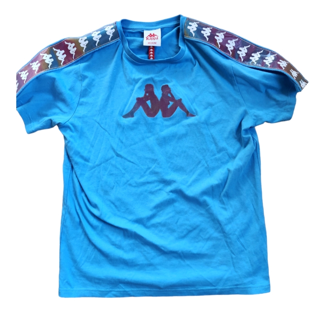 Kappa Mens Sz M T-Shirt 222 Banda Viktorian T-shirt Blue Iridescent Holographic